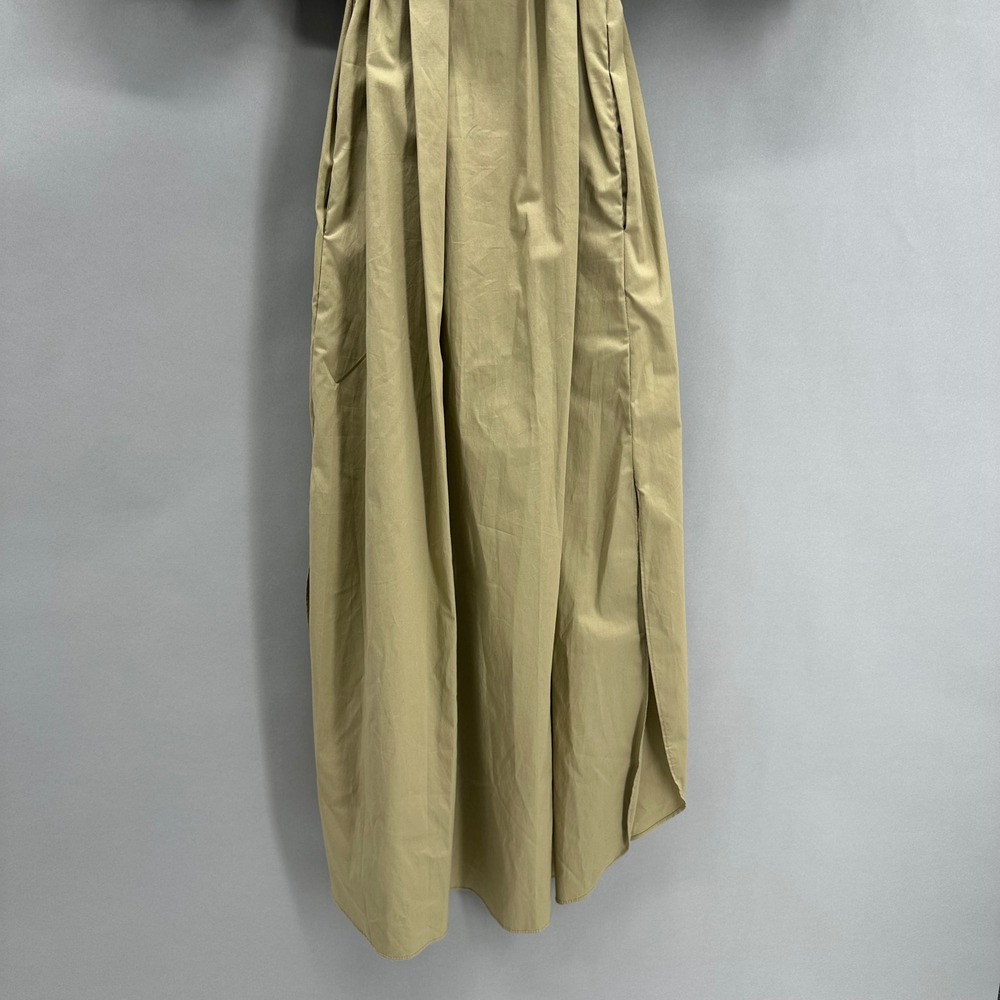 STAUD Reese Dress Khaki Puff Sleeve Midi Cotton Size XS Capsule Minimalist NEW - Picture 7 of 12